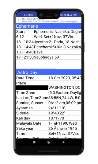 Bar Chart Displaying Auspicious Time on Mobile App Screen